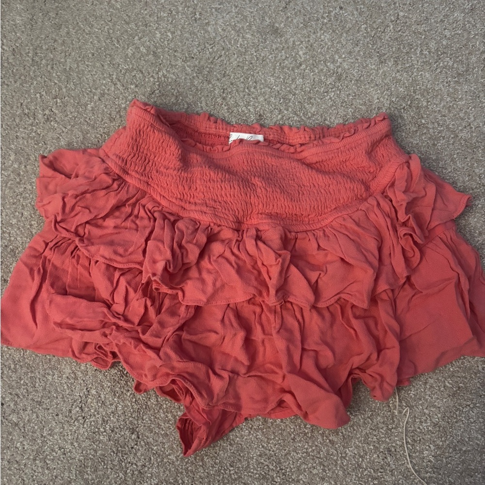 Ruffled Coral Mini Skirt
